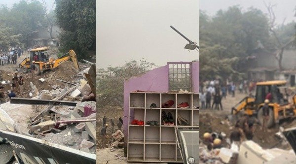BUILDING DEMOLISHED IN NOIDA LABOURS SMASHED