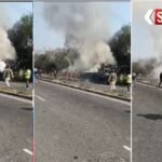 Truck caught fire due to army near Tehra post