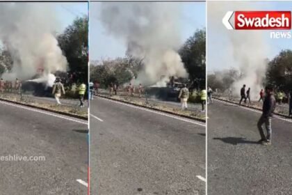 Truck caught fire due to army near Tehra post