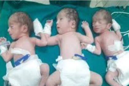 A woman gave birth to three children at once, mother and all three children are healthy