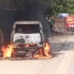 Ghaziabad: A moving Nano car caught fire in Vijay Nagar area, major accident averted