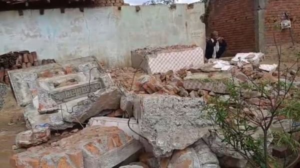 The newly built Hanuman temple was vandalized with a JCB, tension prevailed in the village