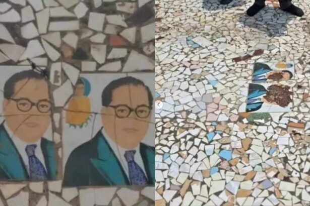 सुरक्षा गार्ड ने तोड़ी अंबेडकर और बुद्ध की टाइलें