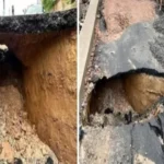 ग्वालियर की नई सड़क धंसी, नीचे दिखी सुरंग जैसी गहराई: सिंधिया महल तक जाती है यह रोड