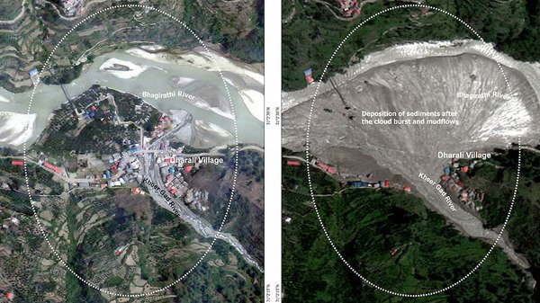 उत्तराखंड के धराली में तबाही का सैटेलाइट खुलासा: ISRO ने दिखाया बाढ़ से पहले और बाद का खौफनाक मंजर