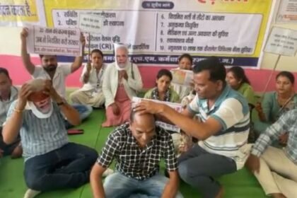 The agitation of NHM health workers continues in Surajpur