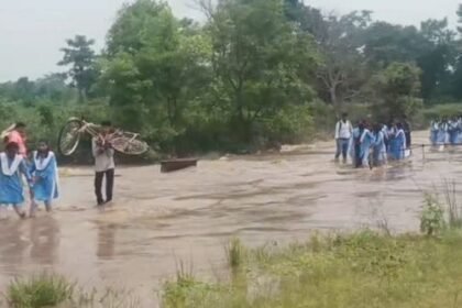 Gariaband Breaking: School children risk their lives crossing the river due to lack of bridge construction