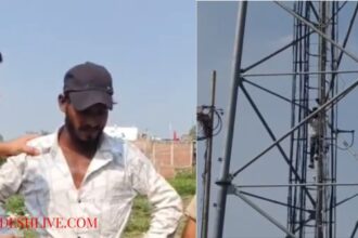 To convince his wife, a young man climbed a 100-foot high mobile tower.