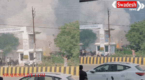 A massive fire broke out in Fatehpur's firecracker market, causing panic.