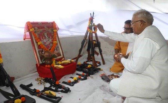 Governor Shri Patel performed arms worship at Raj Bhavan