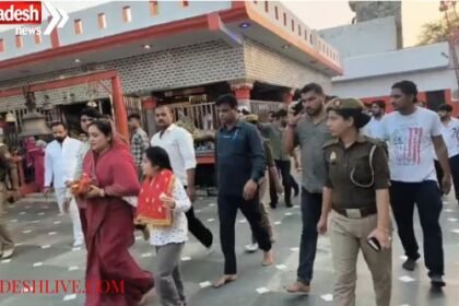 Aparna Yadav reached Kaliwahan Temple in Etawah.