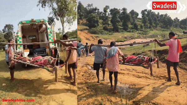 ग्राम पंचायत नेवरी में सड़क और पुल की कमी, गंभीर मरीज को खटिया पर लादकर एम्बुलेंस तक पैदल पहुंचाना पड़ा