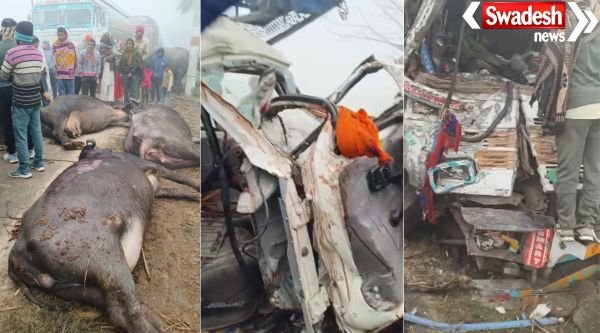 Sambhal: Tragic accident in dense fog, truck and Bolero pickup collide