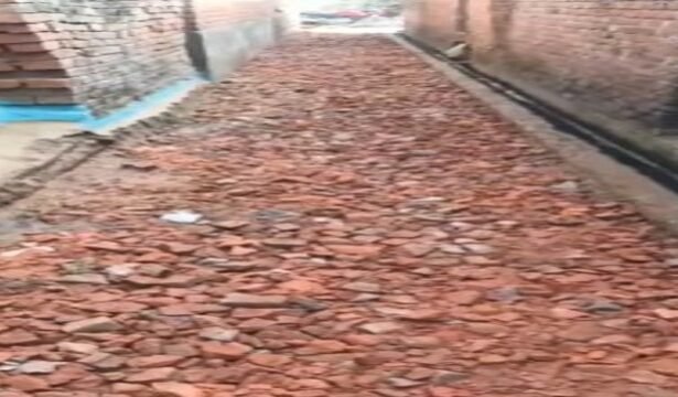 Puranpur: Big questions raised on the quality of CC road construction in Mahand Khas.