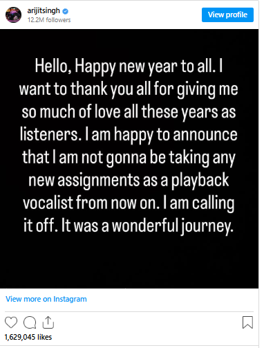 Arijit Singh Retirement