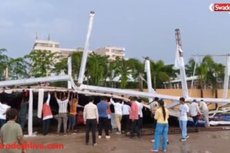 रायपुर के चोकरधानी रेस्टोरेंट में तेज आंधी के दौरान गिरा अस्थायी शेड