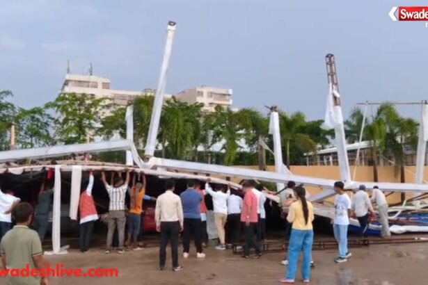 रायपुर के चोकरधानी रेस्टोरेंट में तेज आंधी के दौरान गिरा अस्थायी शेड