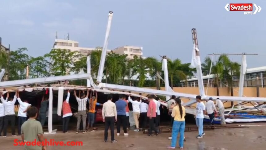 रायपुर के चोकरधानी रेस्टोरेंट में तेज आंधी के दौरान गिरा अस्थायी शेड