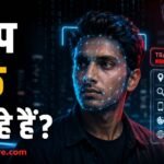 लैपटॉप और इंटरनेट आइकन के साथ Digital Footprint और ऑनलाइन डेटा सुरक्षा को दर्शाती सांकेतिक तस्वीर।