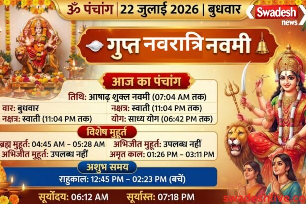 22 जुलाई 2026 का पंचांग: आषाढ़ गुप्त नवरात्रि की नवमी आज, जानें शुभ मुहूर्त, राहुकाल और पूजा का महत्व