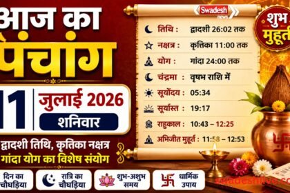 Aaj Ka Panchang 11 July 2026 आज द्वादशी तिथि, जानें शुभ मुहूर्त, राहुकाल, नक्षत्र और चौघड़िया