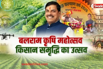 बलराम कृषि महोत्सव 2026 में आधुनिक कृषि तकनीक, ड्रोन और किसान कल्याण योजनाओं की जानकारी प्राप्त करते किसान।
