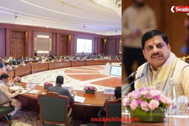 भारत टेक्स 2026 में भारत मंडपम के दौरान निवेशकों को संबोधित करते मध्य प्रदेश के मुख्यमंत्री डॉ. मोहन यादव