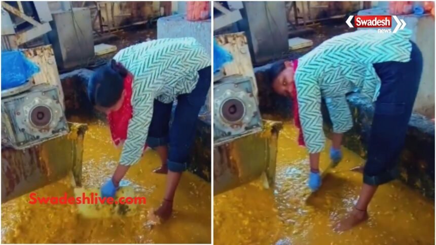 सोशल मीडिया पर वायरल कथित मैंगो जूस फैक्ट्री का वीडियो।