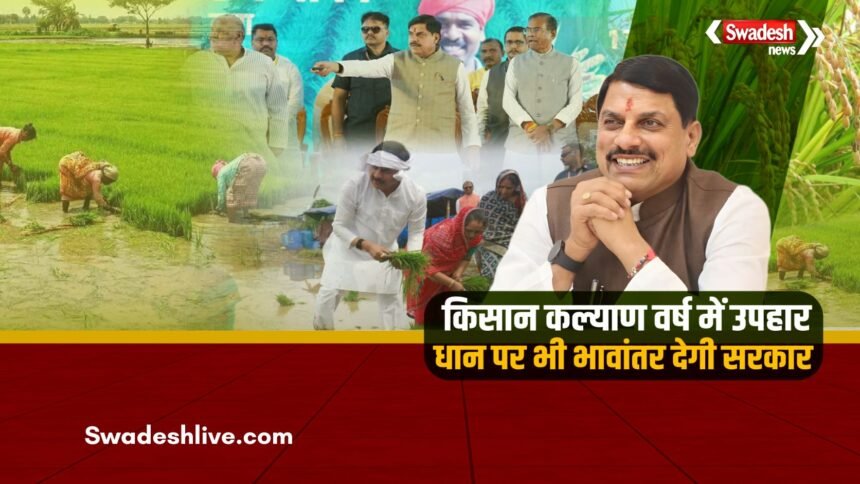 मुख्यमंत्री डॉ. मोहन यादव सिवनी में धान महोत्सव के दौरान किसानों और महिलाओं के साथ खेत में धान की रोपाई करते हुए।