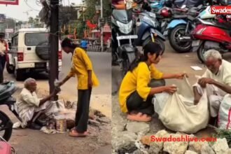 A 92-year-old elderly man selling goods on a footpath in Dhanbad despite financial hardship.