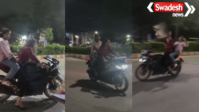 A dangerous bike stunt video featuring two girls