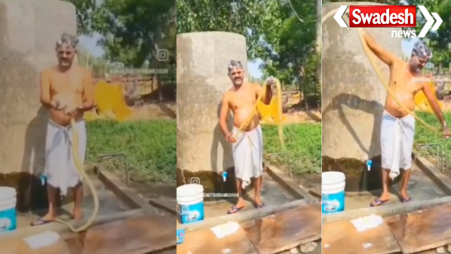 Man Bathing Snake with Soap