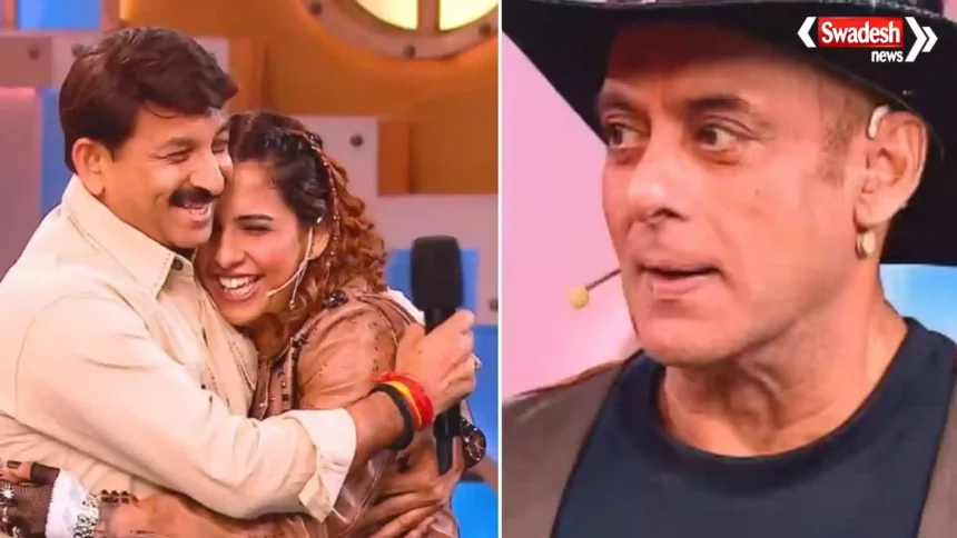Bigg Boss 20 Rhiti Tiwari with Salman Khan and Manoj Tiwari