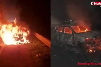 jabalpur-lamheta-bypass-car-fire-family-safe/