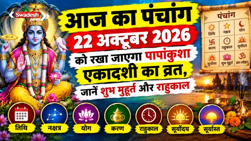 Aaj Ka Panchang : 22 अक्टूबर को रखा जाएगा पापांकुशा एकादशी का व्रत, जानें शुभ मुहूर्त और राहुकाल